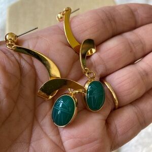 Green Vintage Scarab Glass Dangle‎ Earrings